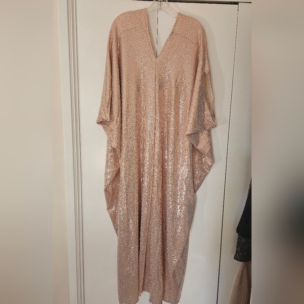 NWOT Jennafer Grace Rose Gold Sequin Kaftan Dress